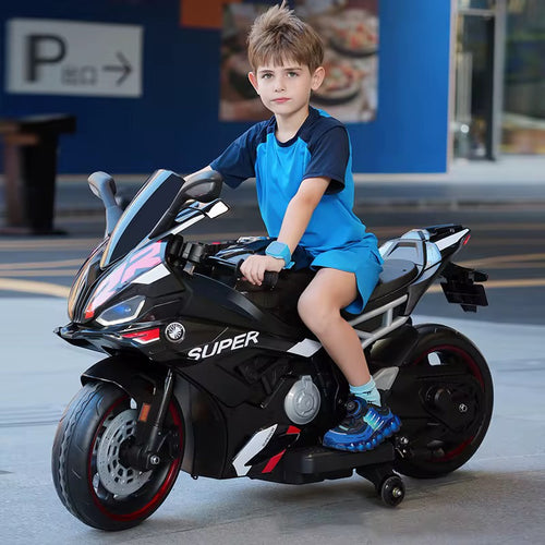Moto Électrique Sport S1000rr Enfant 12V à 2 Moteurs avec Roulettes Stabilisatrices – 2 à 13 Ans