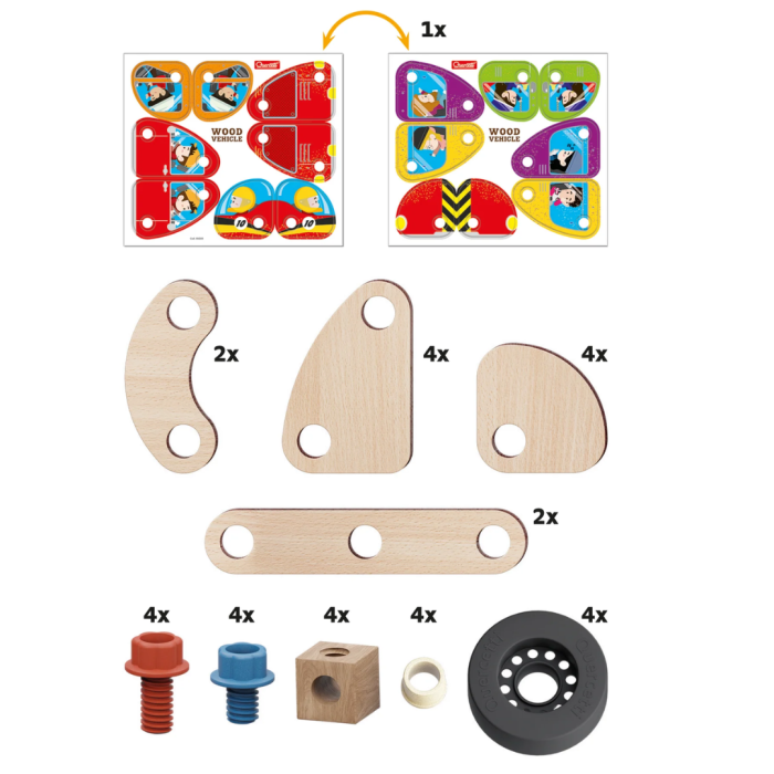 Véhicule en bois : Jeu de construction d'écrous et de boulons